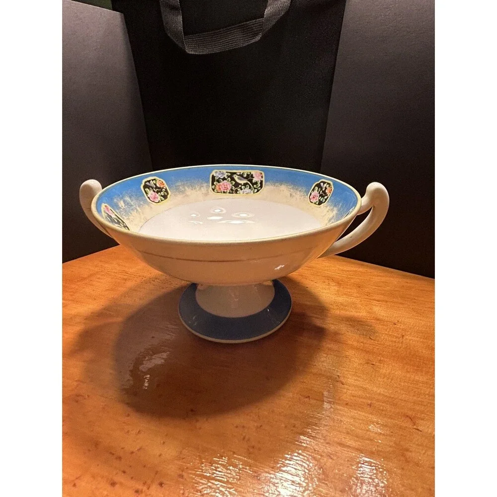 Nippon Hand Painted Bird Floral‎ Pedestal Bowl Vintage